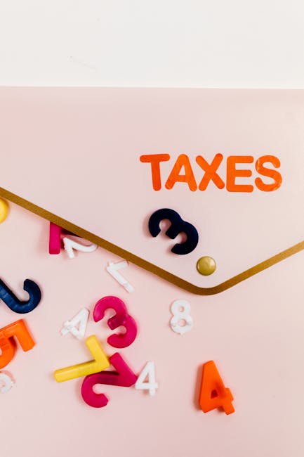 Creative tax concept with numbers scattered on a pastel pink background.